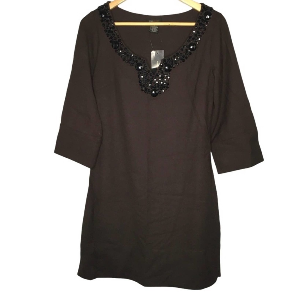 BCBG MaxAzria Cocoa/Black Jeweled Dress New with tags! Style#BC30413 Size Small